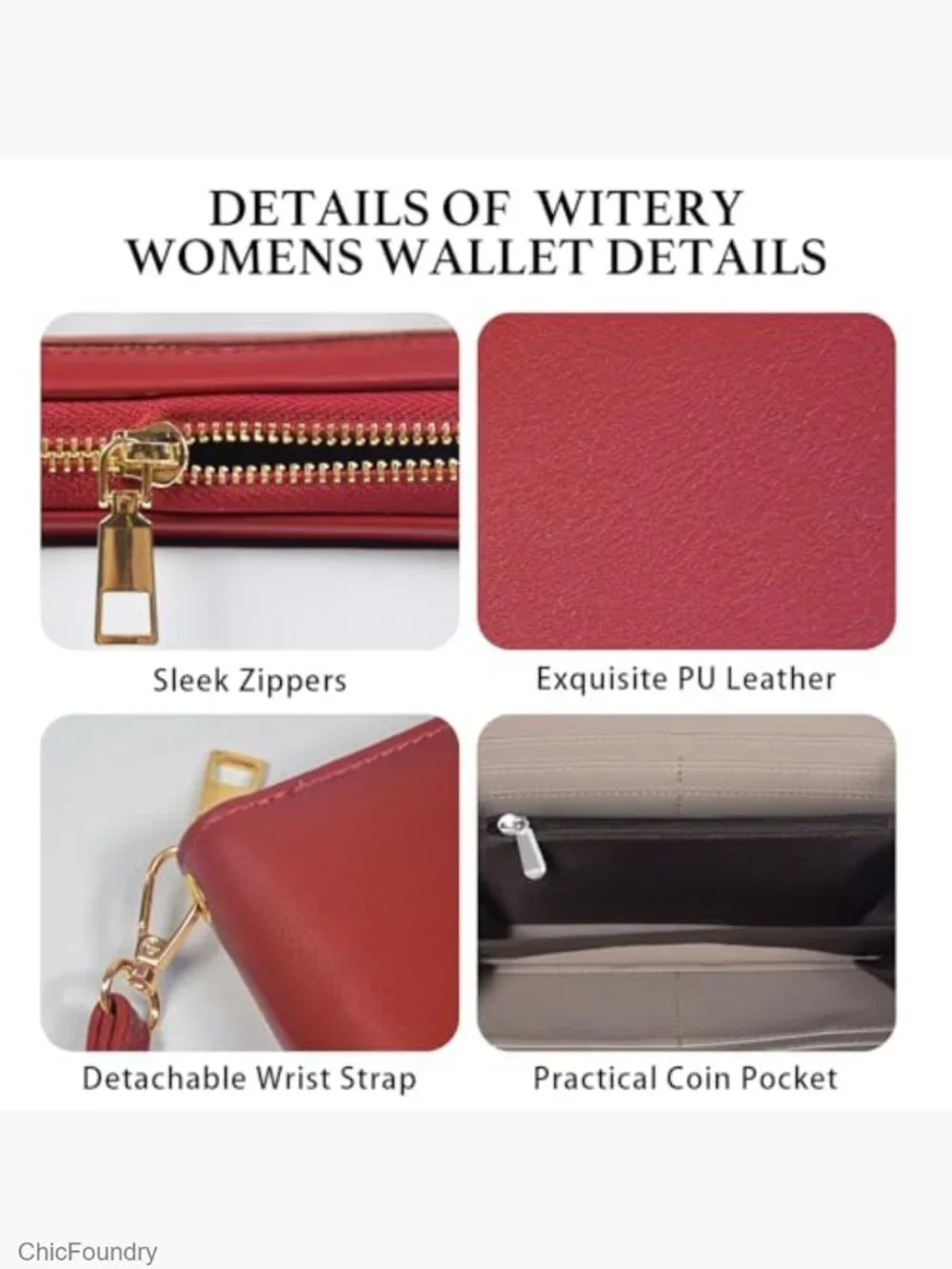 PU Leather Zip Around Wristlet Wallet with Detachable Strap Large Capacity